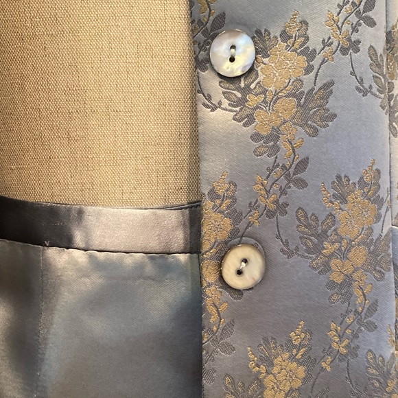 Kate Hill Womens Set Blue Print Long Blazer Satin Blue Pant/Jacket 4/Pant6 - Picture 3 of 15